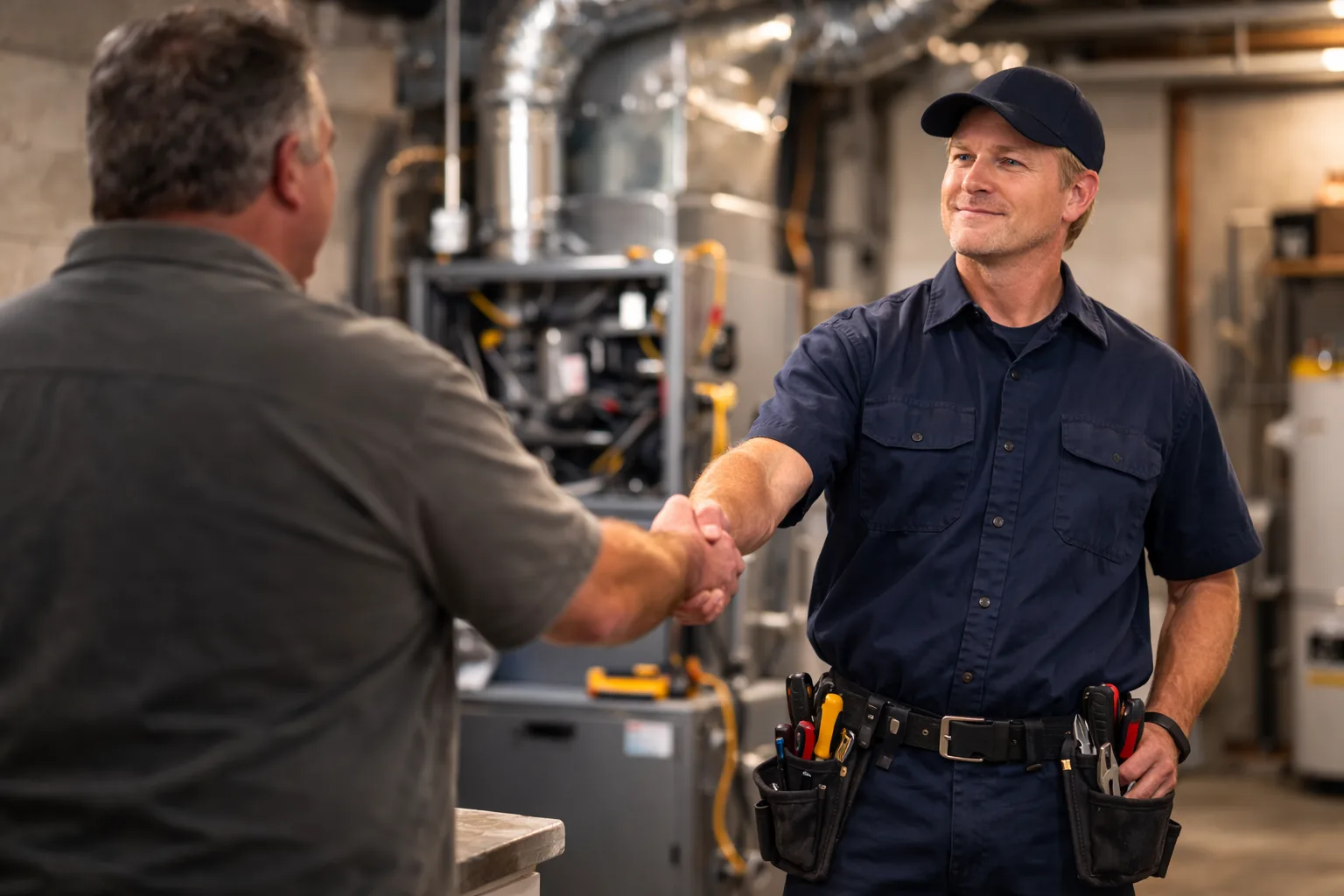 Problem Solved technician greeting a homeowner